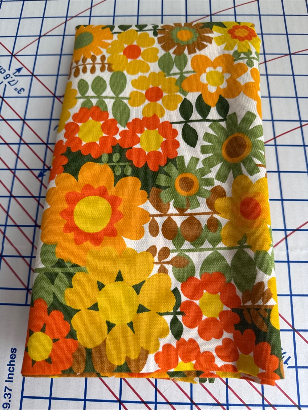 Vintage 1970s House ’N Home Floral Screen Print Fabric 1 Yard MCM Orange Yellow - Picture 10 of 11